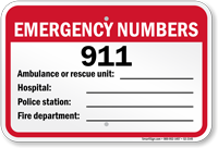 Emergency Numbers Pool Sign