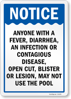 Notice Anyone With Fever May Not Use The Pool Sign