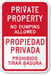 Private Property No Dumping Allowed, Bilingual Sign