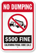 No Dumping California State Sign