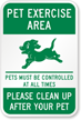Pet Exercise Area Sign