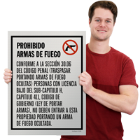 Texas concealed carry prohibited sidewalk sign