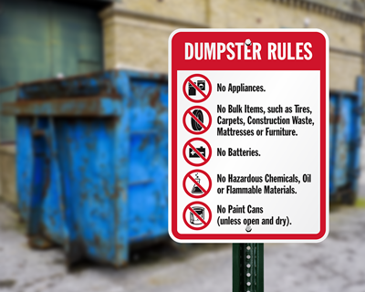 Dumpster rules sign