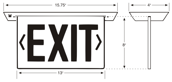 Recessed Edge-Lit Exit Sign for Non-Accessible Ceilings