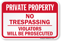 Aluminum Private Property No Trespassing Sign