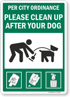 Per City Ordinance Please Clean Up After Your Dog Sign
