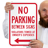 No Parking Between Sign (Left Arrow)