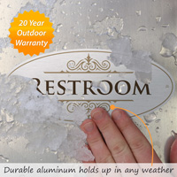 Metallic restroom door plaque