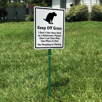Keep Off Grass, No Dog Pooping Peeing Signs