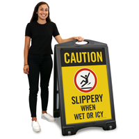 Caution Slippery When Wet Icy Sidewalk Signs