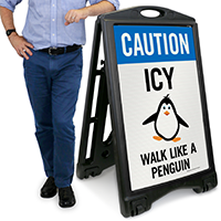 Caution - Icy, Walk Like A Penguin Sign