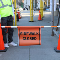 Cone Bar Barricade Sign: Sidewalk Closed