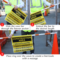 High-Visibility Cone Bar Sign: Hard Hats Required