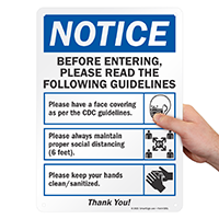 Entering guidelines for face covering sanitize